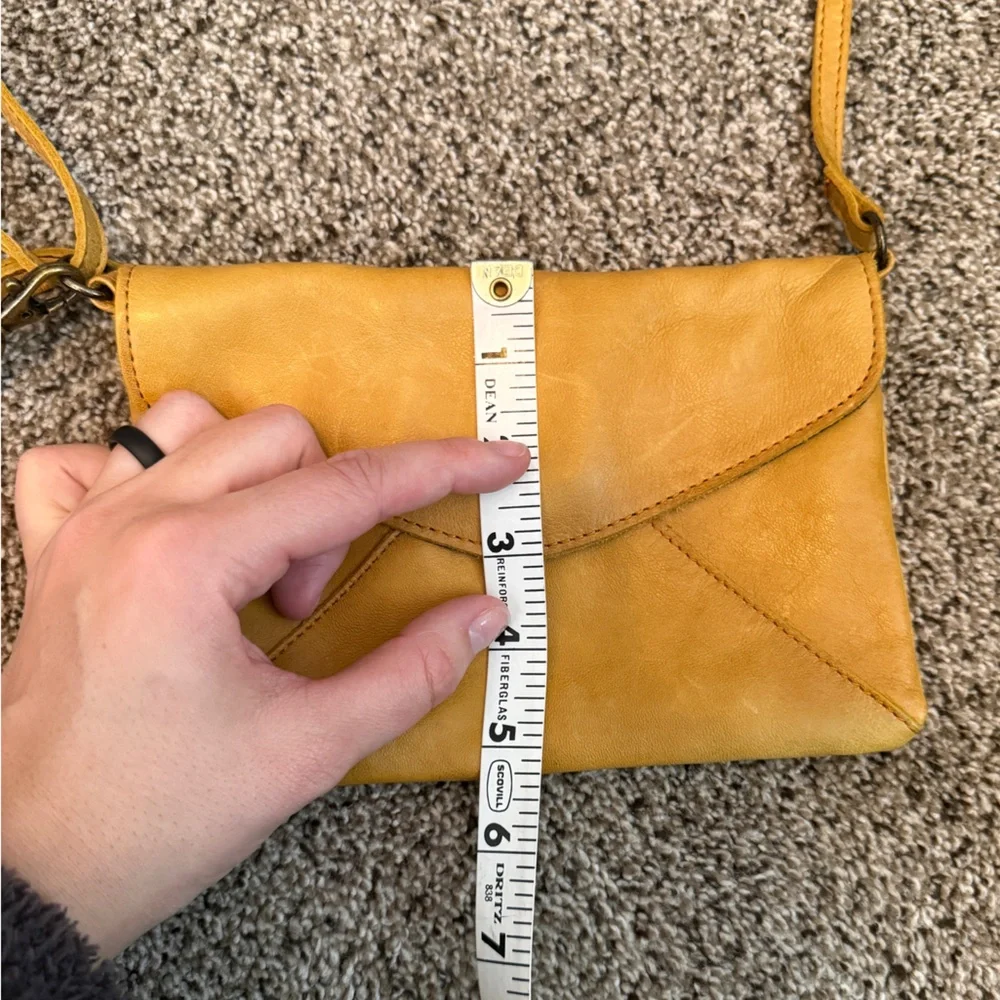 Gusti Leder Studio Yellow Leather Crossbody Bag Distressed Magnetic Closure